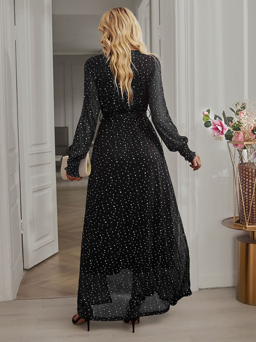 Elegant V-Neck Long Sleeve Midi Dress with Defined Waist for Women