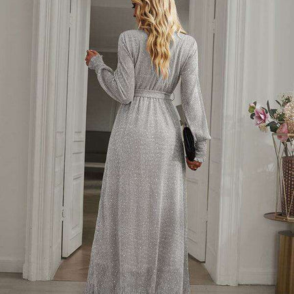Elegant V-Neck Long Sleeve Midi Dress - Classic Women's Style