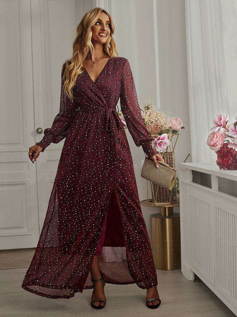 Elegant V-Neck Long Sleeve Midi Dress - Classic Women's Style