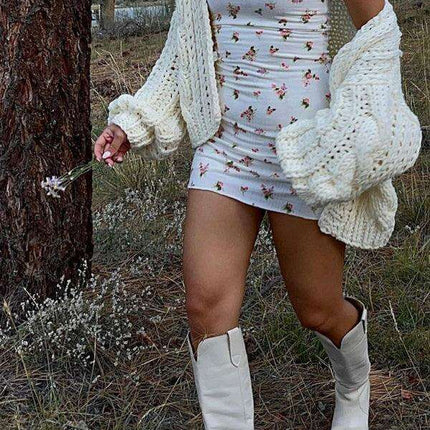 Elegant Floral Print Sleeveless Knit Dress - Women's Chic Attire