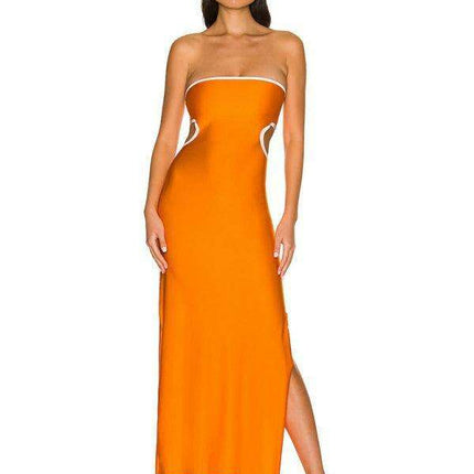 Elegant Strapless Evening Gown with Contemporary Hip Accents