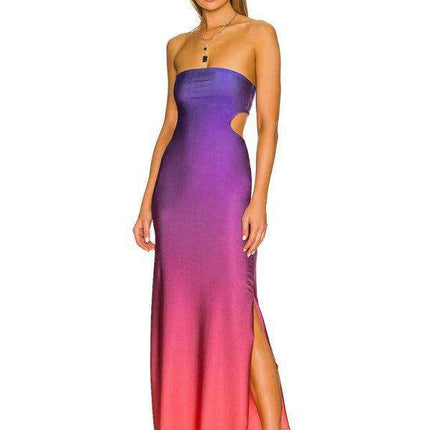 Elegant Strapless Evening Gown with Contemporary Hip Accents
