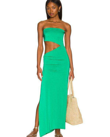 Chic Hollow Back Bohemian Maxi Dress with Elegant Hip Coverage