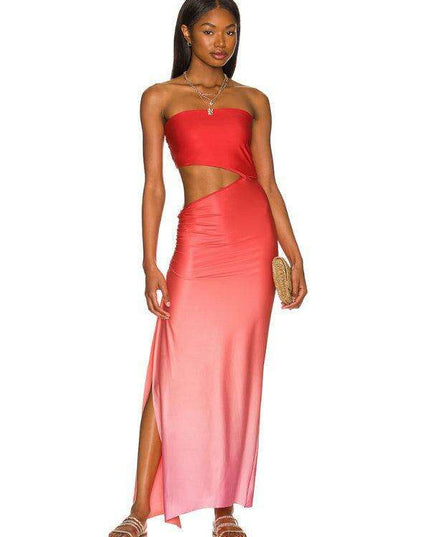 Chic Hollow Back Bohemian Maxi Dress with Elegant Hip Coverage