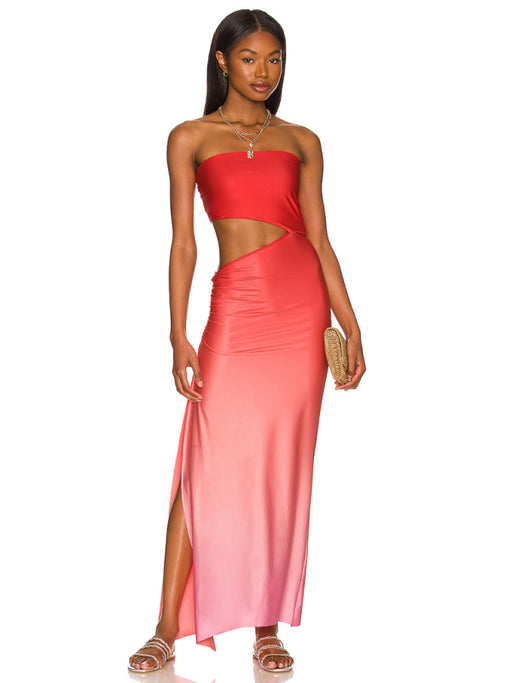 Boho-Chic Strapless Maxi Dress with Hollow Back and Stylish Hip Coverage