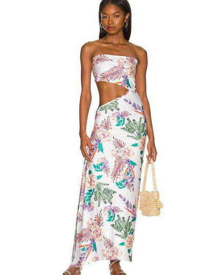 Chic Hollow Back Bohemian Maxi Dress with Elegant Hip Coverage