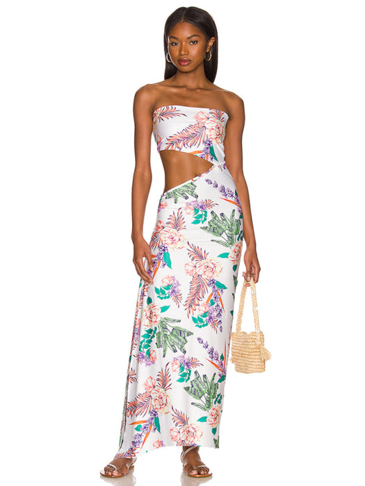 Bohemian Strapless Maxi Dress with Hollow Back and Hip Coverage