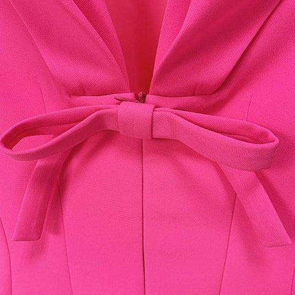 Elegant Bow-Detail Backless V-neck Dress with Short Sleeves
