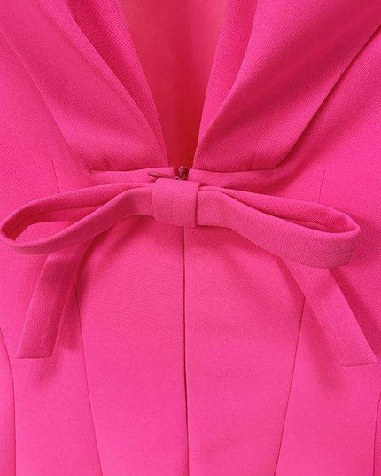 Elegant Bow-Detail Backless V-neck Dress with Short Sleeves