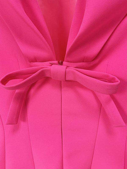 Elegant Bow-Detail Backless V-neck Dress with Short Sleeves
