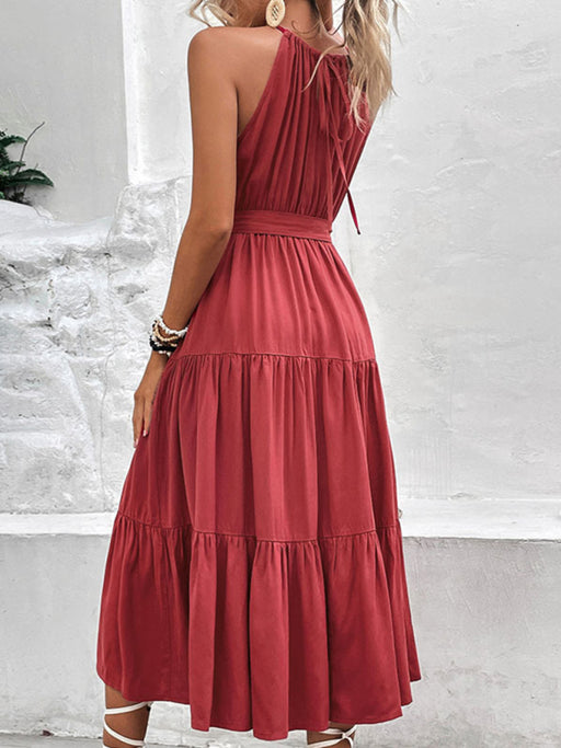 Vibrant Halterneck Midi Dress - Luxurious Rayon Apparel for Women