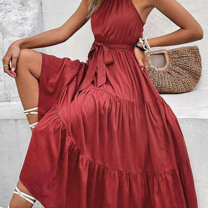 Chic Halterneck Rayon Midi Dress - Stylish Women's Fashion for Any Occasion