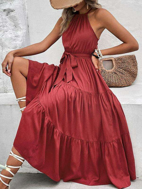 Chic Halterneck Rayon Midi Dress - Stylish Women's Fashion for Any Occasion