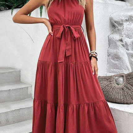 Chic Halterneck Rayon Midi Dress - Stylish Women's Fashion for Any Occasion