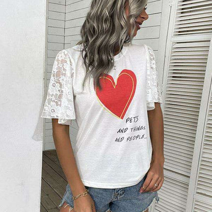 Heartwarming Style Women's Lightweight Heart Print Tee for Valentine's Day