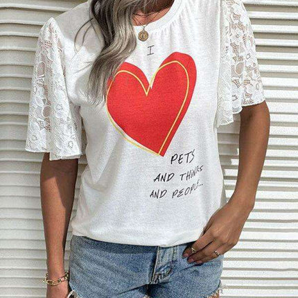 Heartwarming Style Women's Lightweight Heart Print Tee for Valentine's Day