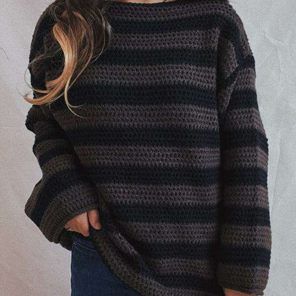 Vibrant Striped Women's Knit Pullover Sweater with Fun Collar Detail