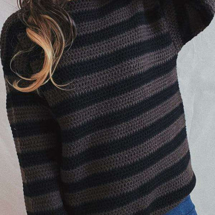 Vibrant Striped Women's Knit Pullover Sweater with Fun Collar Detail
