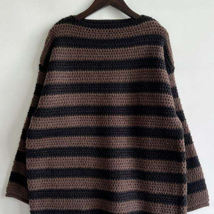 Vibrant Striped Women's Knit Pullover Sweater with Fun Collar Detail