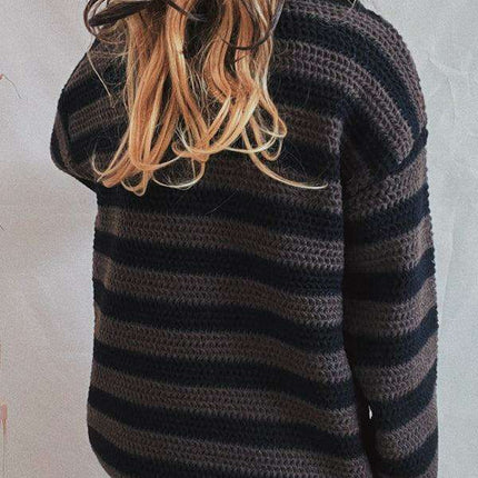 Vibrant Striped Women's Knit Pullover Sweater with Fun Collar Detail