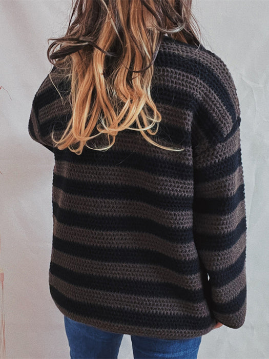 Vibrant Striped Knit Sweater with Playful Collar for Women