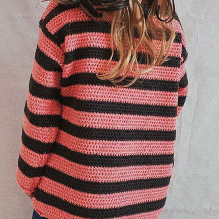 Vibrant Striped Women's Knit Pullover Sweater with Fun Collar Detail