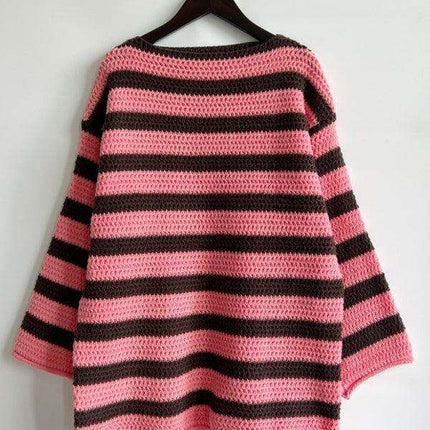 Vibrant Striped Women's Knit Pullover Sweater with Fun Collar Detail