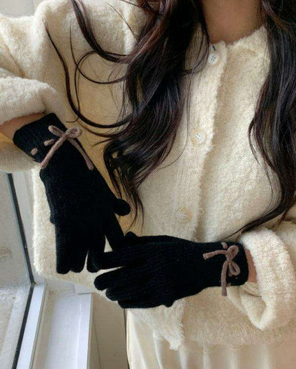 Elegant Bow-Knot Knit Fingerless Gloves for Winter