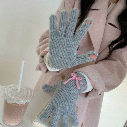 Elegant Bow-Knot Knit Fingerless Gloves for Winter