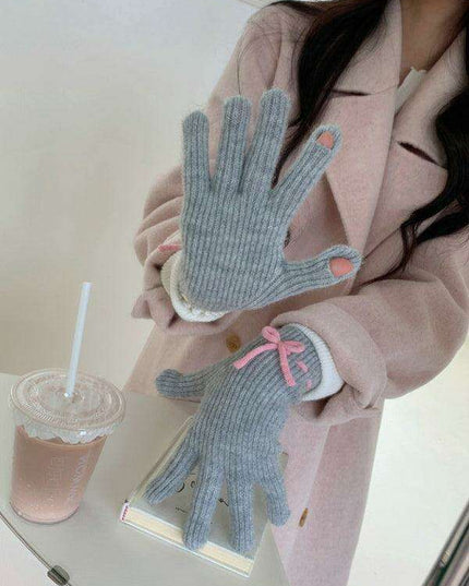 Elegant Bow-Knot Knit Fingerless Gloves for Winter