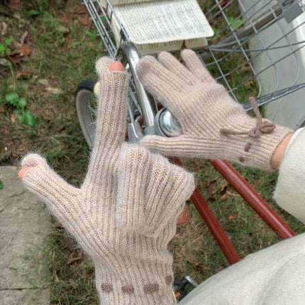 Elegant Bow-Knot Knit Fingerless Gloves for Winter