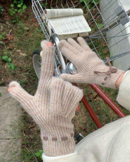Elegant Bow-Knot Knit Fingerless Gloves for Winter