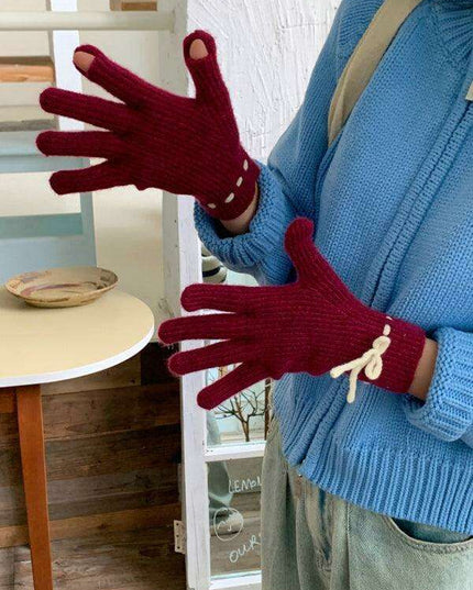 Elegant Bow-Knot Knit Fingerless Gloves for Winter
