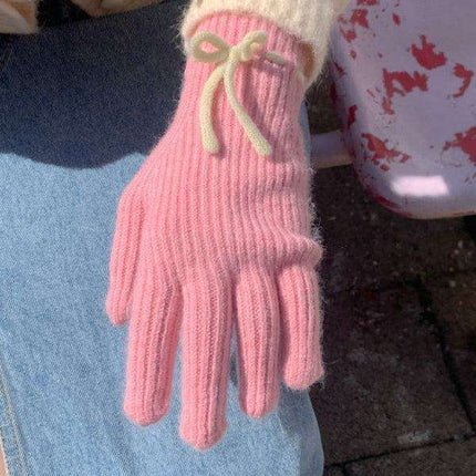 Elegant Bow-Knot Knit Fingerless Gloves for Winter