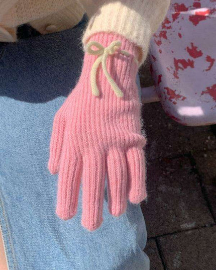 Elegant Bow-Knot Knit Fingerless Gloves for Winter
