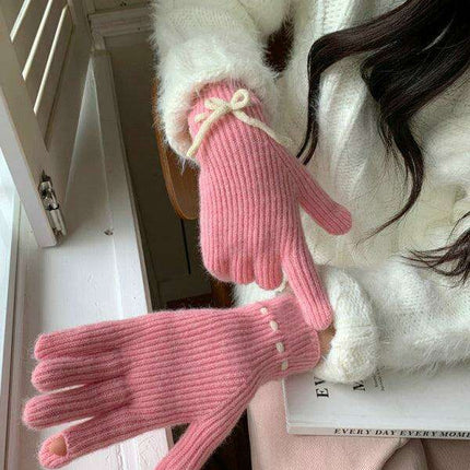 Elegant Bow-Knot Knit Fingerless Gloves for Winter