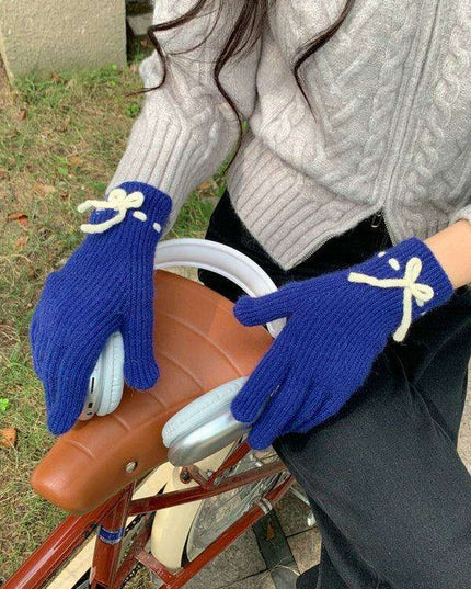 Elegant Bow-Knot Knit Fingerless Gloves for Winter