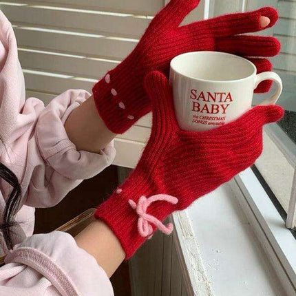 Elegant Bow-Knot Knit Fingerless Gloves for Winter