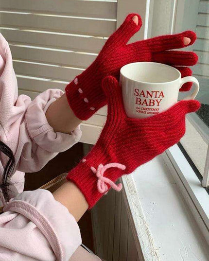 Elegant Bow-Knot Knit Fingerless Gloves for Winter