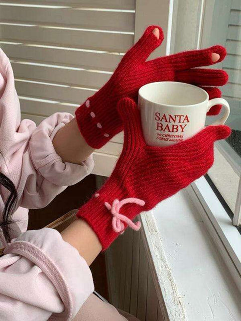 Elegant Bow-Knot Knit Fingerless Gloves for Winter