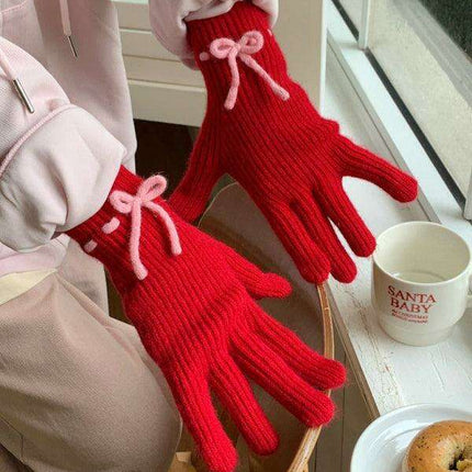 Elegant Bow-Knot Knit Fingerless Gloves for Winter