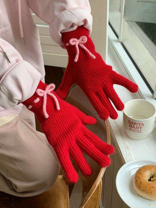 Elegant Bow-Knot Knit Fingerless Gloves for Winter