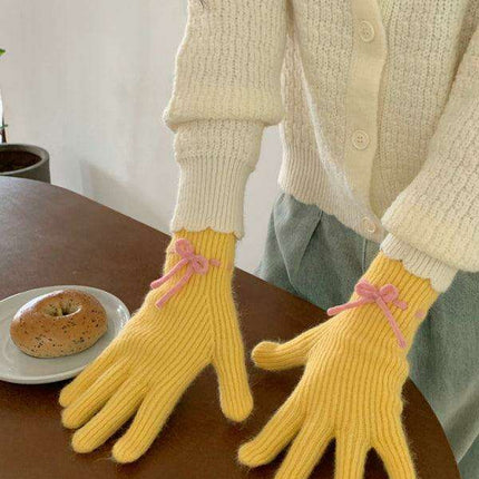 Elegant Bow-Knot Knit Fingerless Gloves for Winter