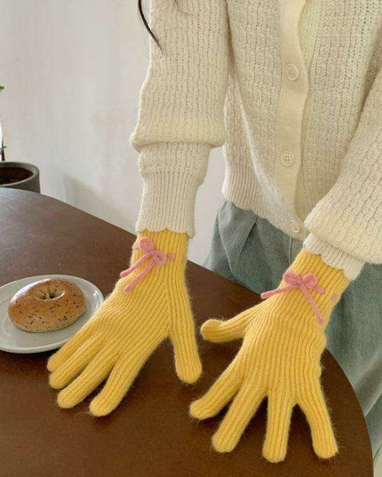 Elegant Bow-Knot Knit Fingerless Gloves for Winter