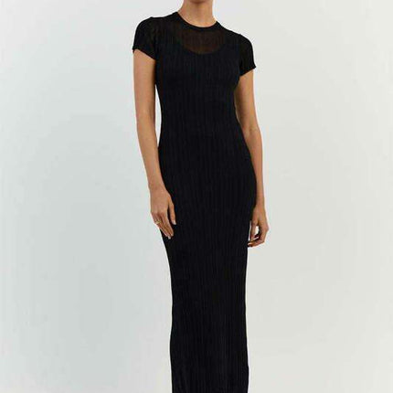 Chic Sheer Knit Dress with Elegant Waist Design - A Must-Have Versatile Addition for Every Woman's Closet
