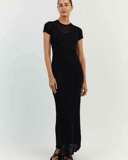 Chic Sheer Knit Dress with Elegant Waist Design - A Must-Have Versatile Addition for Every Woman's Closet