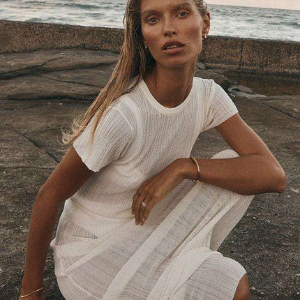 Chic Sheer Knit Dress with Elegant Waist Design - A Must-Have Versatile Addition for Every Woman's Closet