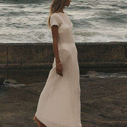 Chic Sheer Knit Dress with Elegant Waist Design - A Must-Have Versatile Addition for Every Woman's Closet