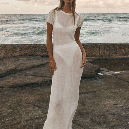 Chic Sheer Knit Dress with Elegant Waist Design - A Must-Have Versatile Addition for Every Woman's Closet