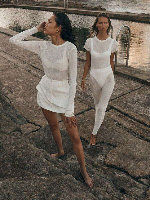 Chic Sheer Knit Dress with Elegant Waist Design - A Must-Have Versatile Addition for Every Woman's Closet